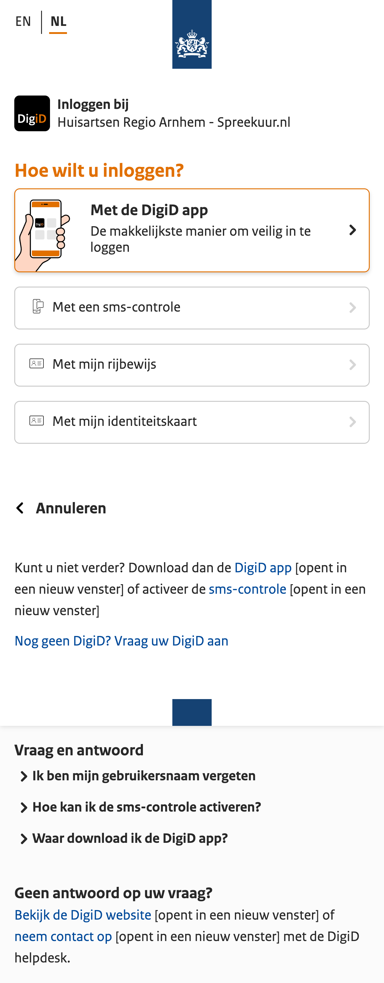 Inloggen DigiD